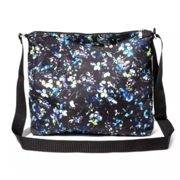 NWT Baggallini Black and Blue Floral Shoulder Bag - Picture 3 of 10